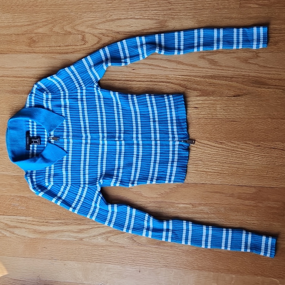 Turquoise and White Striped Cardigan